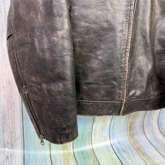 Gap Leather Bomber Jacket Cowhide OLD XL Black Sherpa Collar Trucker Vintage - Picture 4 of 11